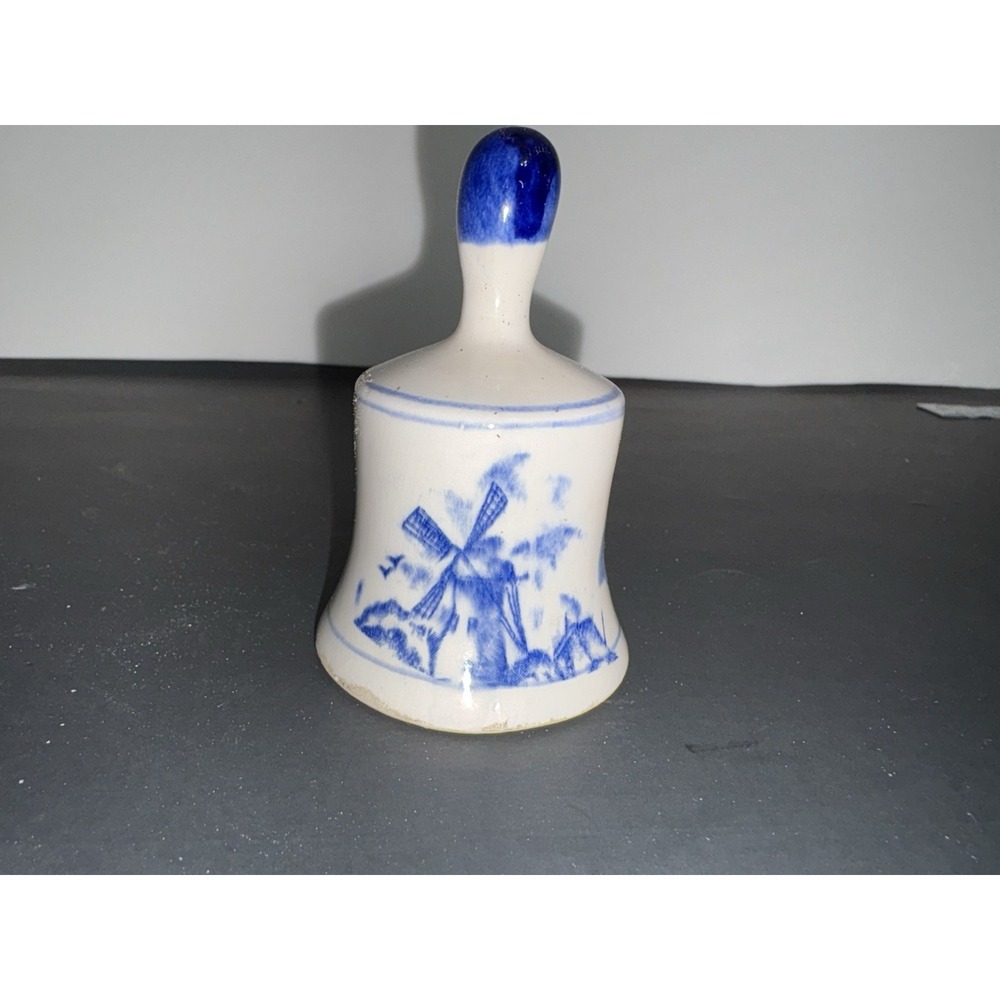 Vintage Ceramic Mini Bell Delft Blue Style Windmill‎ 3.5"